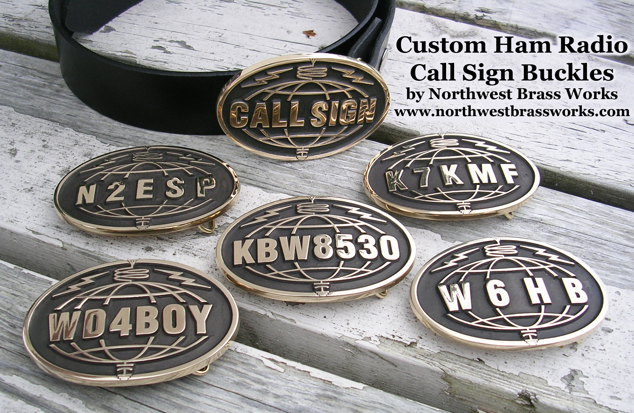 Custom Ham Radio Call Sign Belt Buckles Amateur Radio Buckles Solid Brass Made in the USA Northwest Works