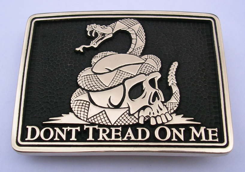 Dont Tread on Me Skull Snake Belt Buckle Gadsden Flag Buckle By Northwest Brass Works Copyrighted Design 2015