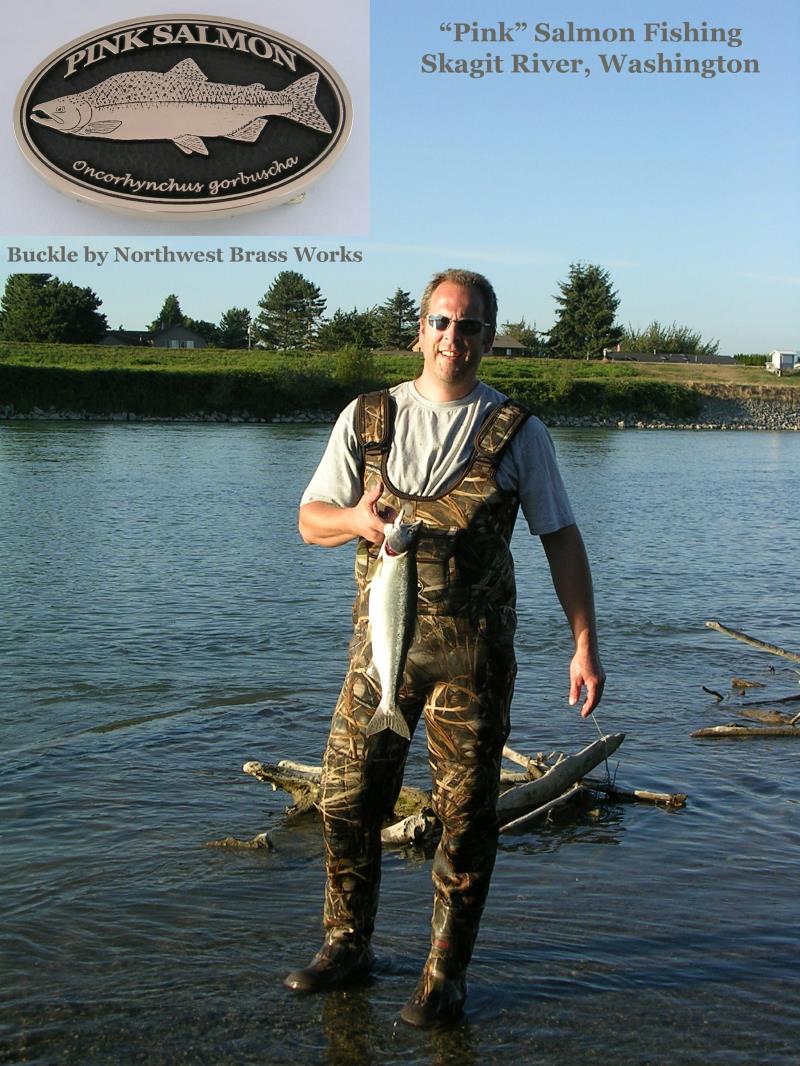 Salmon Fishing Skagit River Washington State Northwest Brass Works Belt Buckle Silver Coho Pink Humback